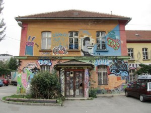 Graffiti-decorated building