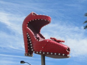 A well-lit shoe, downtown Vegas